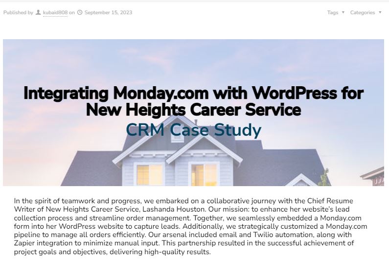 Integrating Monday.com with WordPress for New Heights Career Service 1