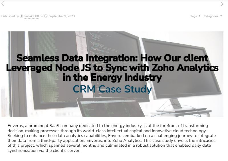 Seamless Data Integration How Our client Leveraged Node JS to Sync with Zoho Analytics in the Energy Industry